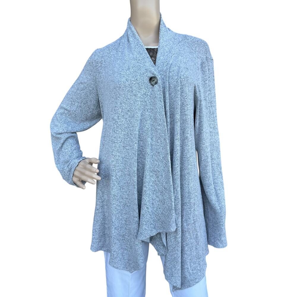 APT 9 Heather Gray Waterfall Drape Cardigan Sweater Single Button Asymmetric L